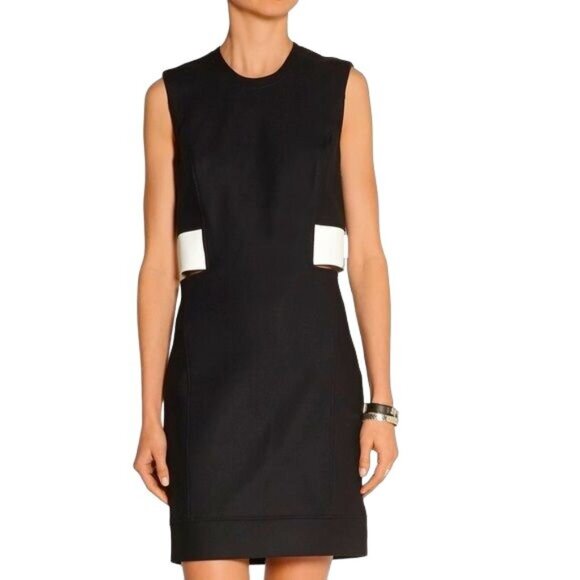 Helmut Lang Cutout Leather Trimmed Dress - Picture 1 of 5